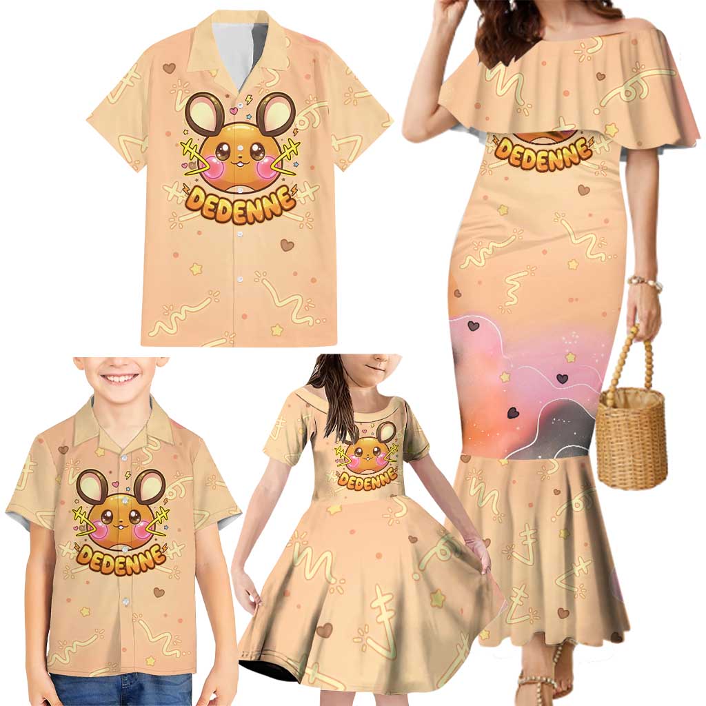 Dedenne Family Matching Mermaid Dress and Hawaiian Shirt Sweet Electric Berry Pop Art