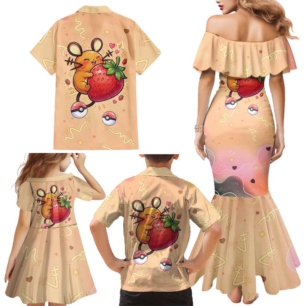 Dedenne Family Matching Mermaid Dress and Hawaiian Shirt Sweet Electric Berry Pop Art