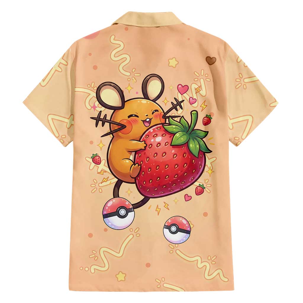 Dedenne Family Matching Off The Shoulder Long Sleeve Dress and Hawaiian Shirt Sweet Electric Berry Pop Art