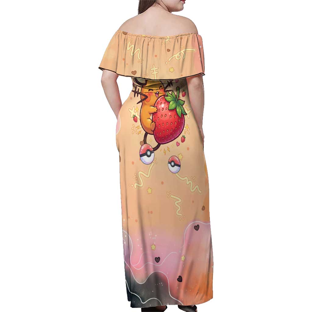 Dedenne Family Matching Off Shoulder Maxi Dress and Hawaiian Shirt Sweet Electric Berry Pop Art