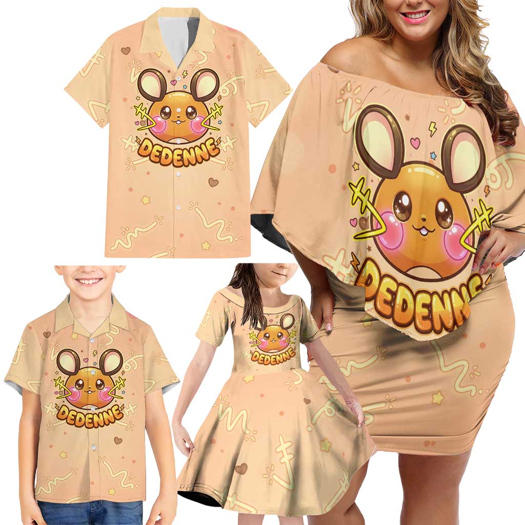 Dedenne Family Matching Off Shoulder Short Dress and Hawaiian Shirt Sweet Electric Berry Pop Art
