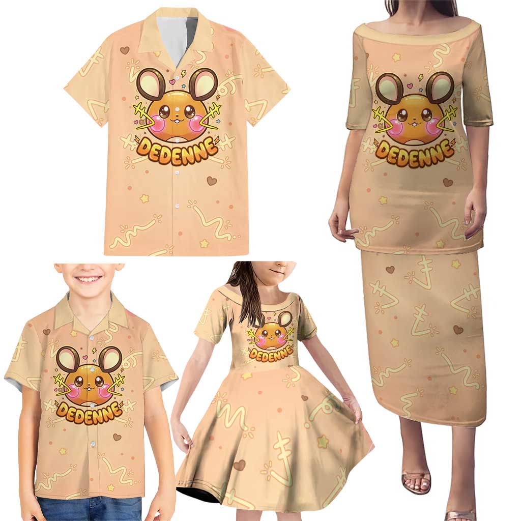 Dedenne Family Matching Puletasi and Hawaiian Shirt Sweet Electric Berry Pop Art