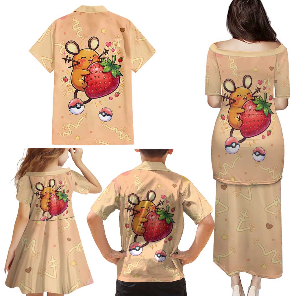 Dedenne Family Matching Puletasi and Hawaiian Shirt Sweet Electric Berry Pop Art