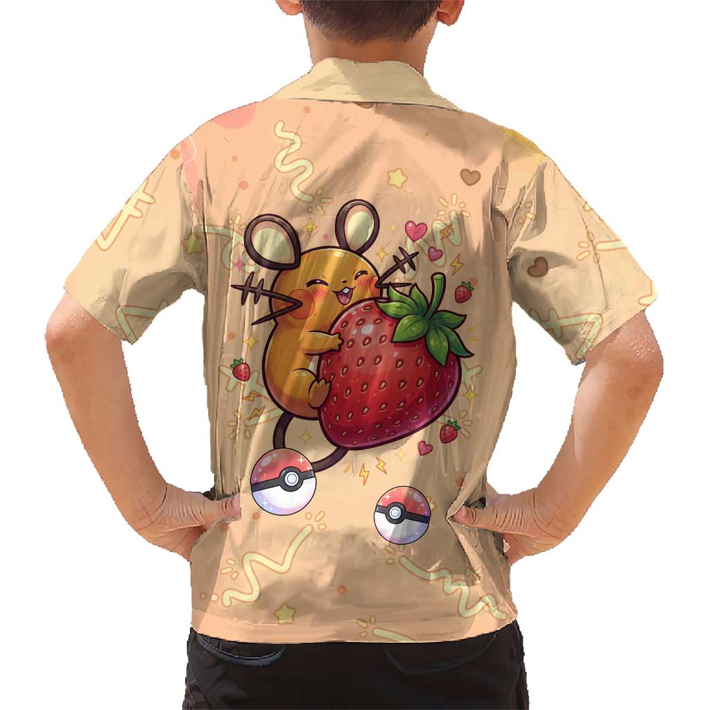 Dedenne Family Matching Short Sleeve Bodycon Dress and Hawaiian Shirt Sweet Electric Berry Pop Art