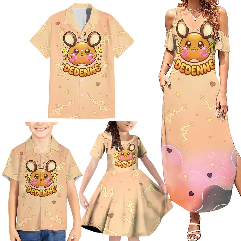 Dedenne Family Matching Summer Maxi Dress and Hawaiian Shirt Sweet Electric Berry Pop Art