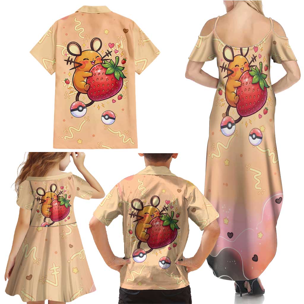 Dedenne Family Matching Summer Maxi Dress and Hawaiian Shirt Sweet Electric Berry Pop Art