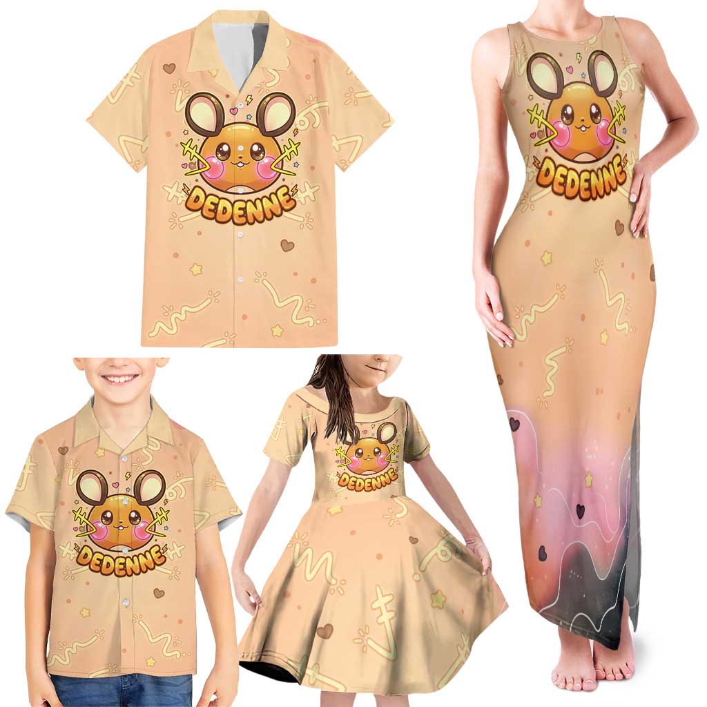 Dedenne Family Matching Tank Maxi Dress and Hawaiian Shirt Sweet Electric Berry Pop Art