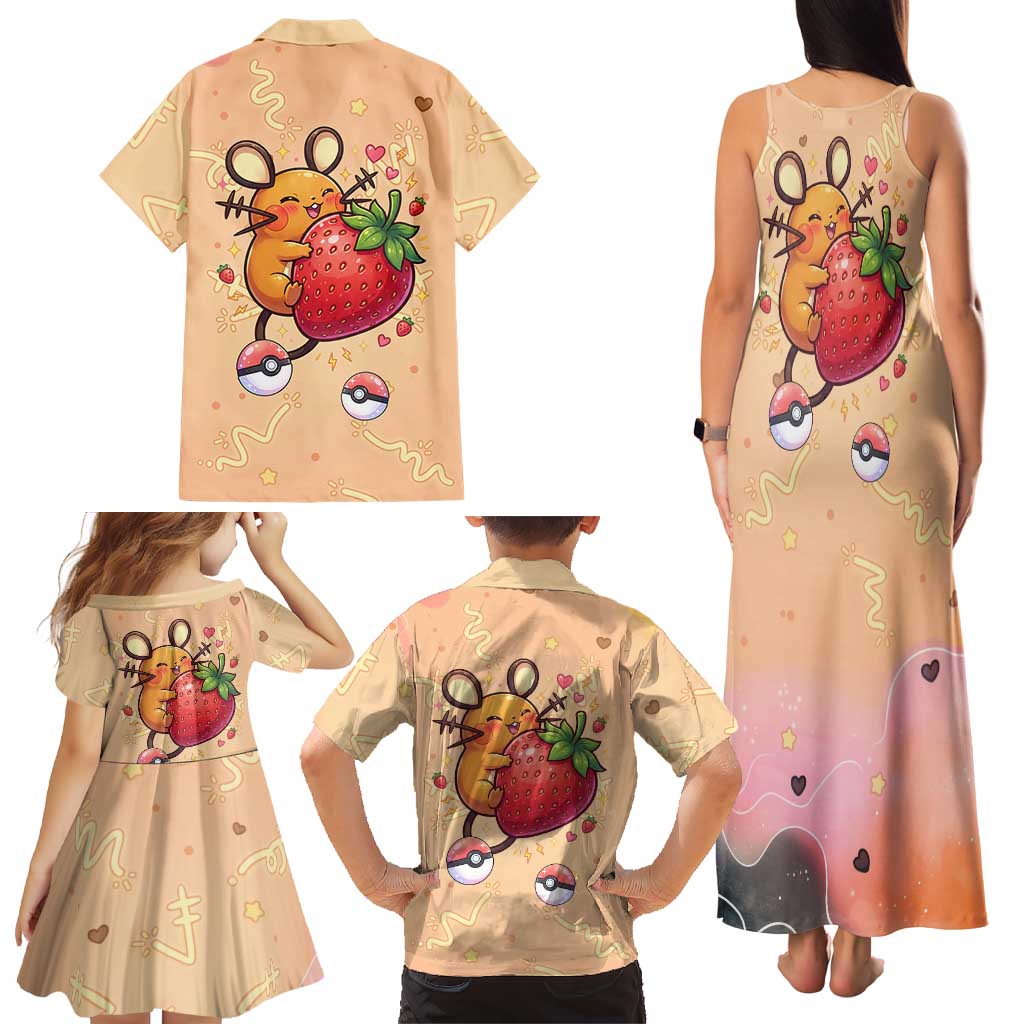 Dedenne Family Matching Tank Maxi Dress and Hawaiian Shirt Sweet Electric Berry Pop Art