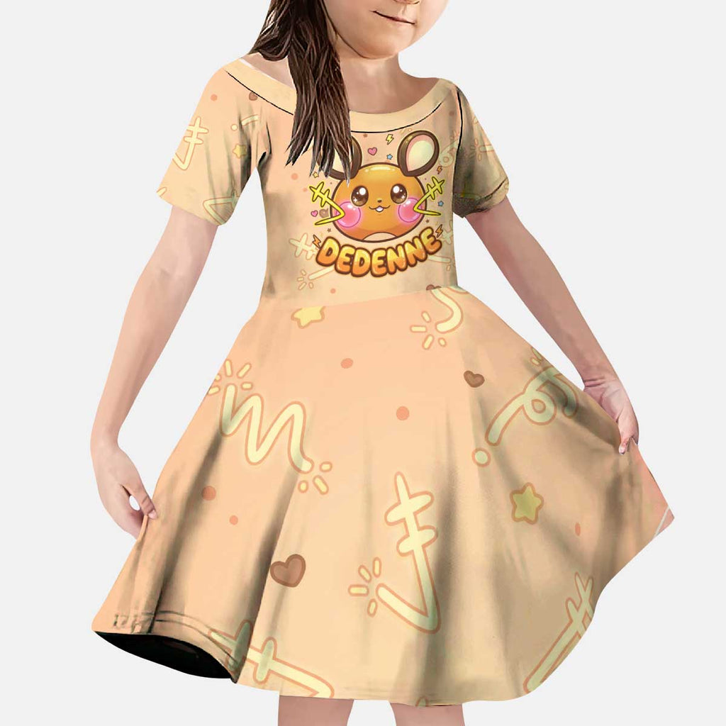 Dedenne Kid Short Sleeve Dress Sweet Electric Berry Pop Art