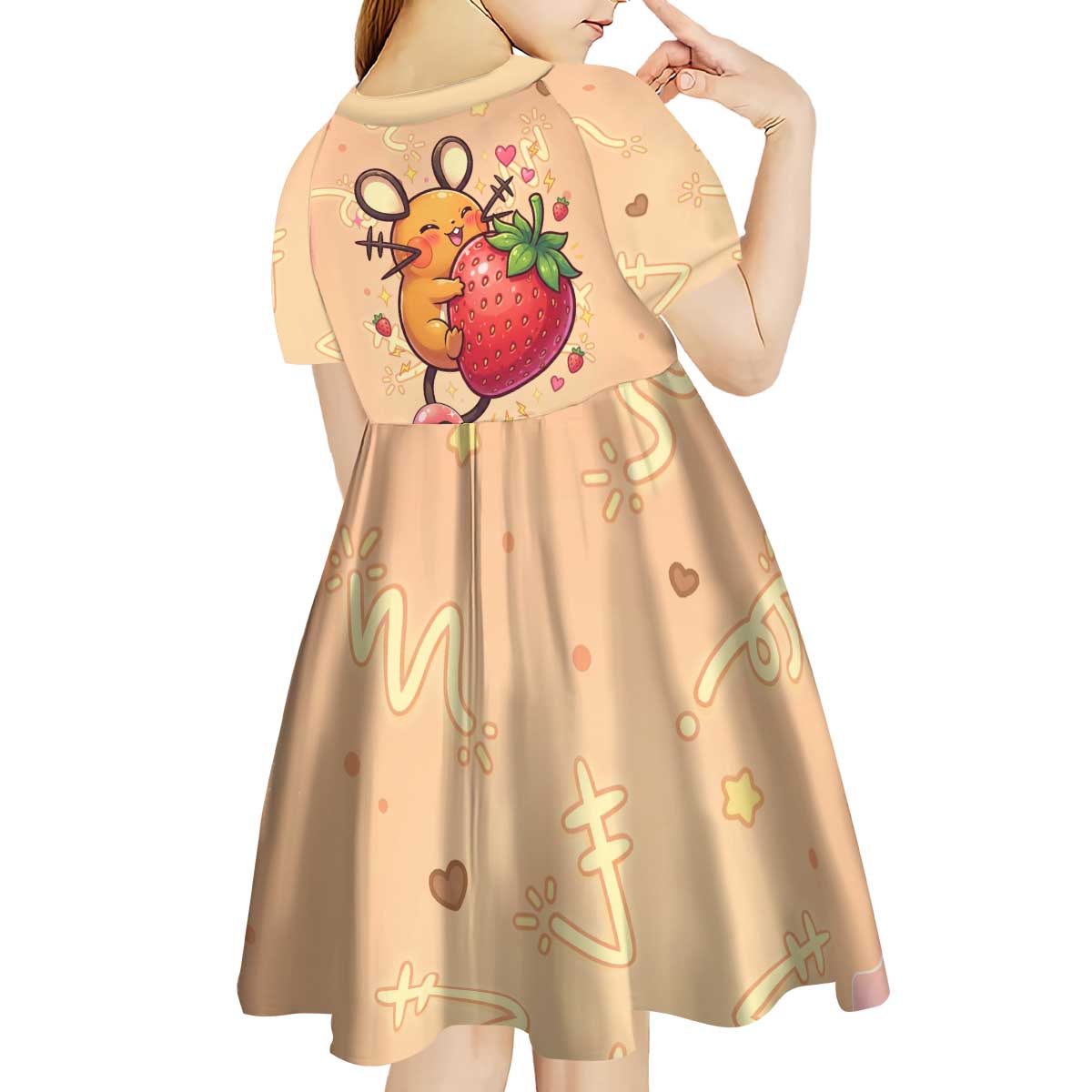 Dedenne Kid Short Sleeve Dress Sweet Electric Berry Pop Art