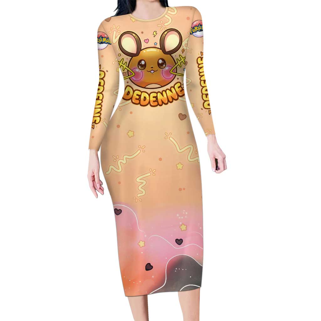 Dedenne Long Sleeve Bodycon Dress Sweet Electric Berry Pop Art