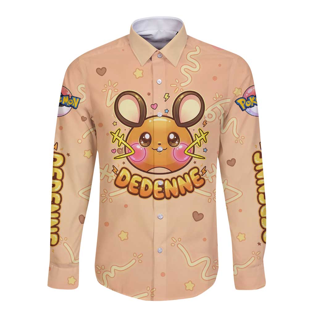 Dedenne Long Sleeve Button Shirt Sweet Electric Berry Pop Art
