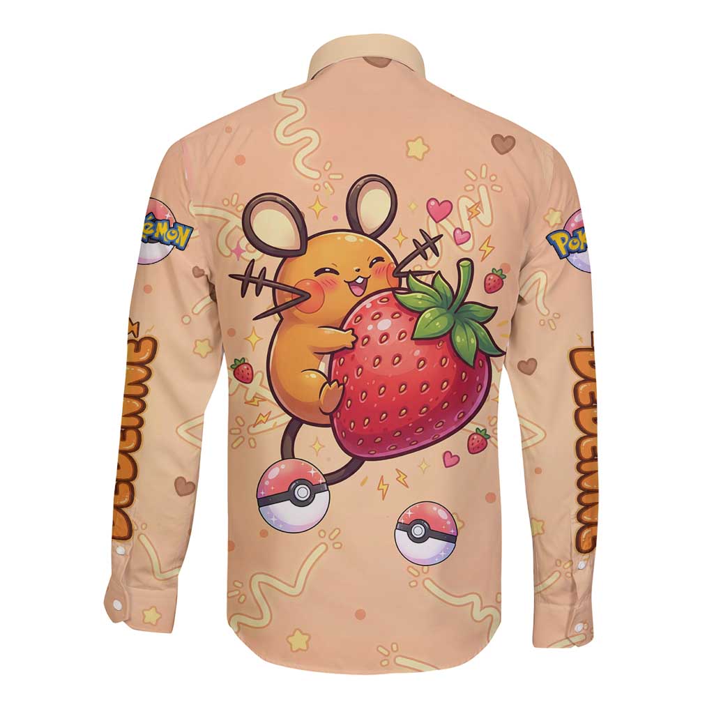 Dedenne Long Sleeve Button Shirt Sweet Electric Berry Pop Art