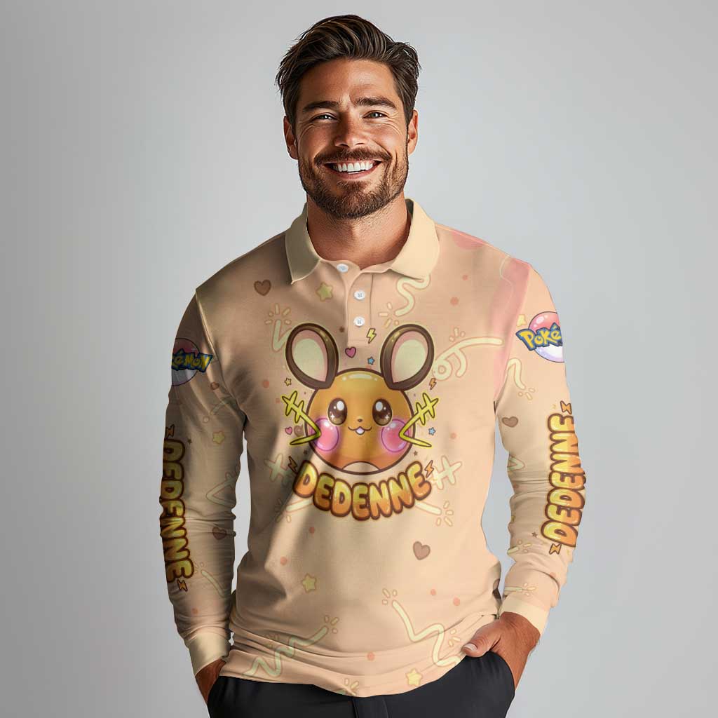 Dedenne Long Sleeve Polo Shirt Sweet Electric Berry Pop Art