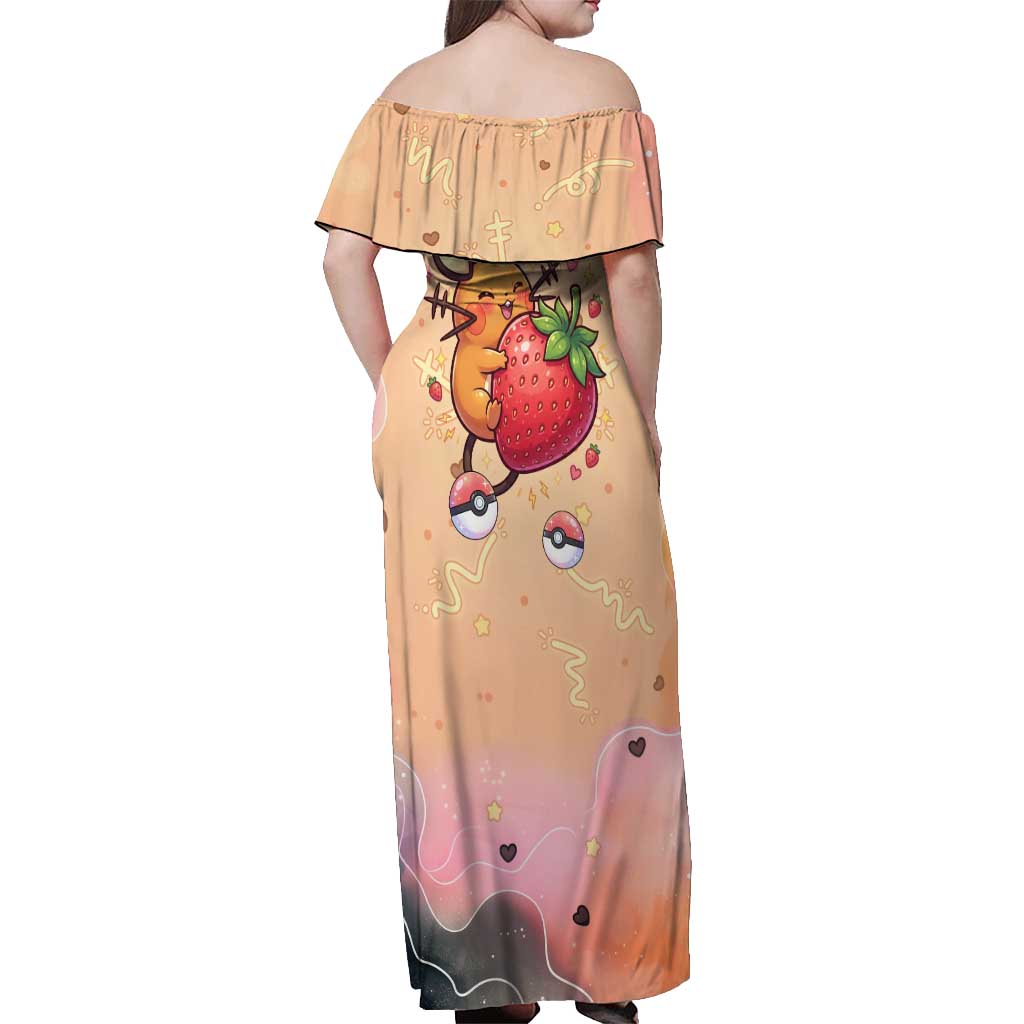 Dedenne Off Shoulder Maxi Dress Sweet Electric Berry Pop Art