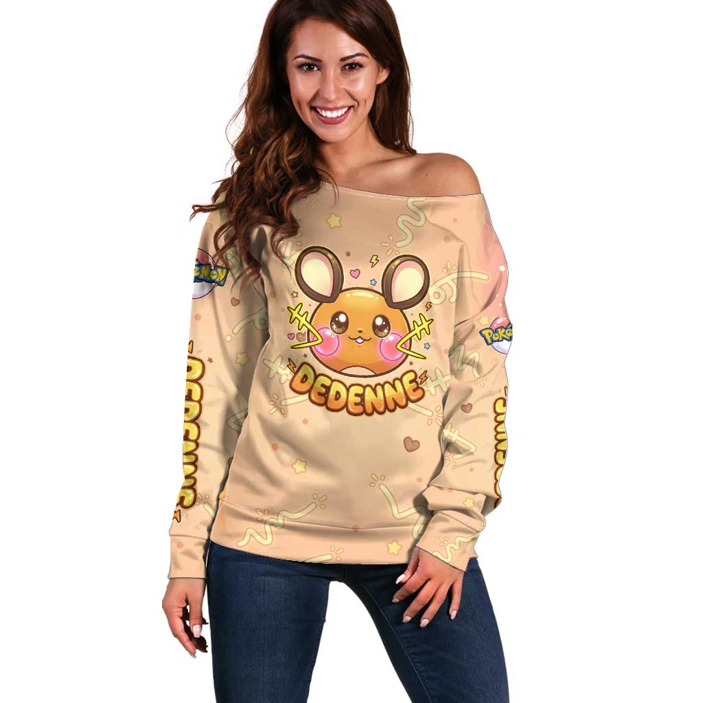 Dedenne Off Shoulder Sweater Sweet Electric Berry Pop Art