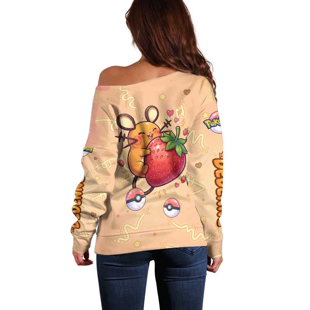 Dedenne Off Shoulder Sweater Sweet Electric Berry Pop Art