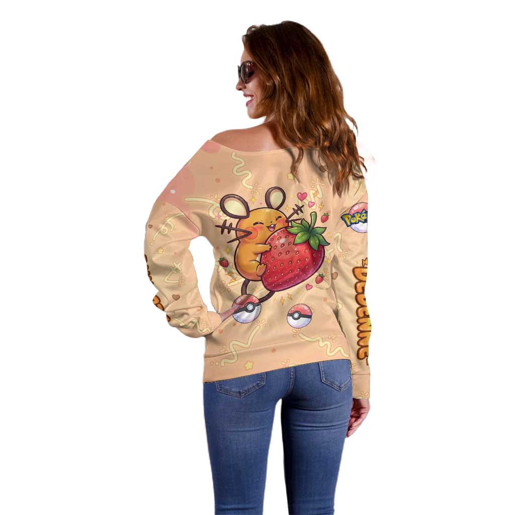 Dedenne Off Shoulder Sweater Sweet Electric Berry Pop Art