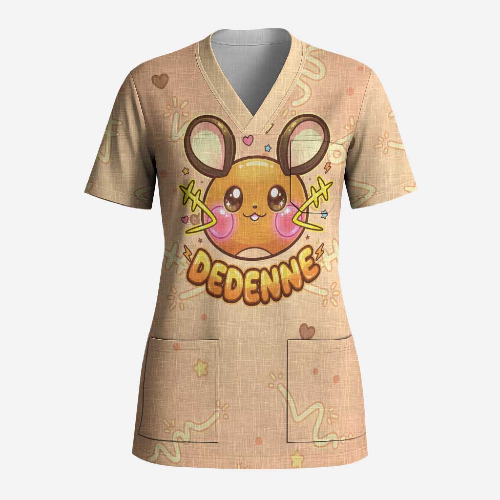 Dedenne Scrub Top Sweet Electric Berry Pop Art