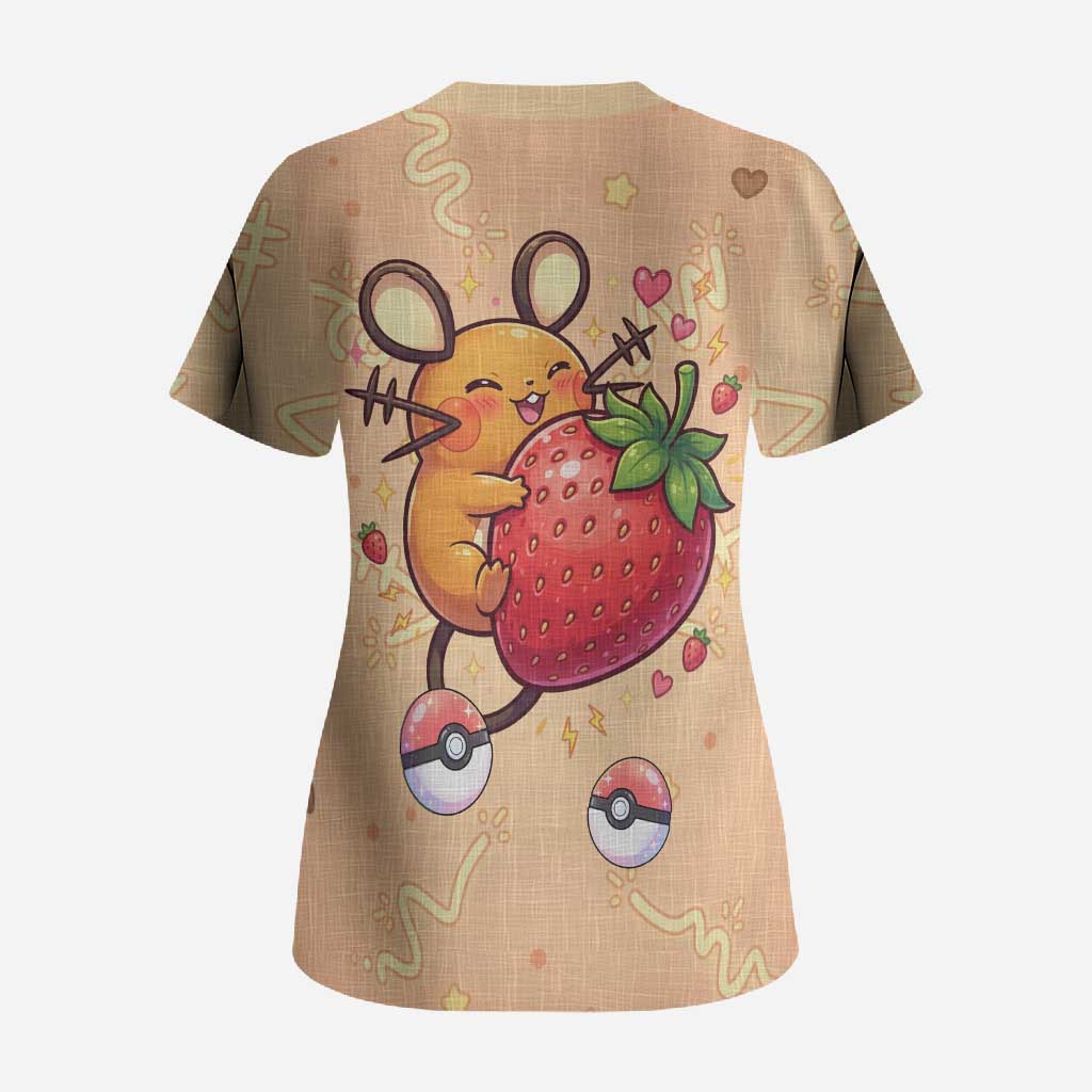 Dedenne Scrub Top Sweet Electric Berry Pop Art