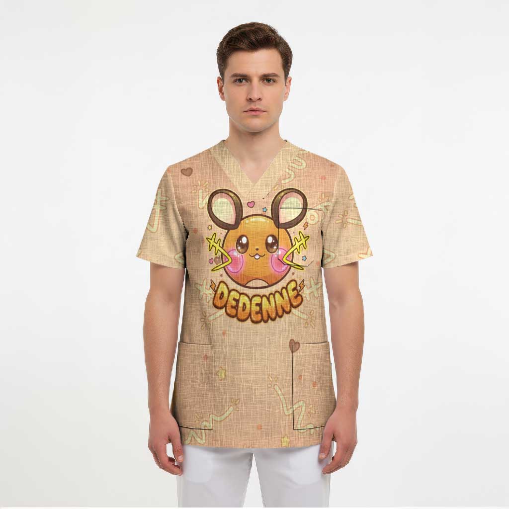 Dedenne Scrub Top Sweet Electric Berry Pop Art