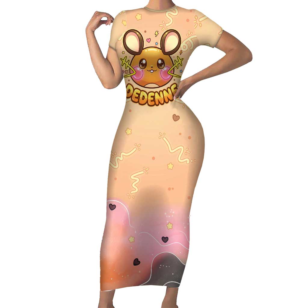 Dedenne Short Sleeve Bodycon Dress Sweet Electric Berry Pop Art