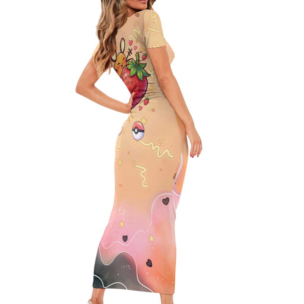 Dedenne Short Sleeve Bodycon Dress Sweet Electric Berry Pop Art