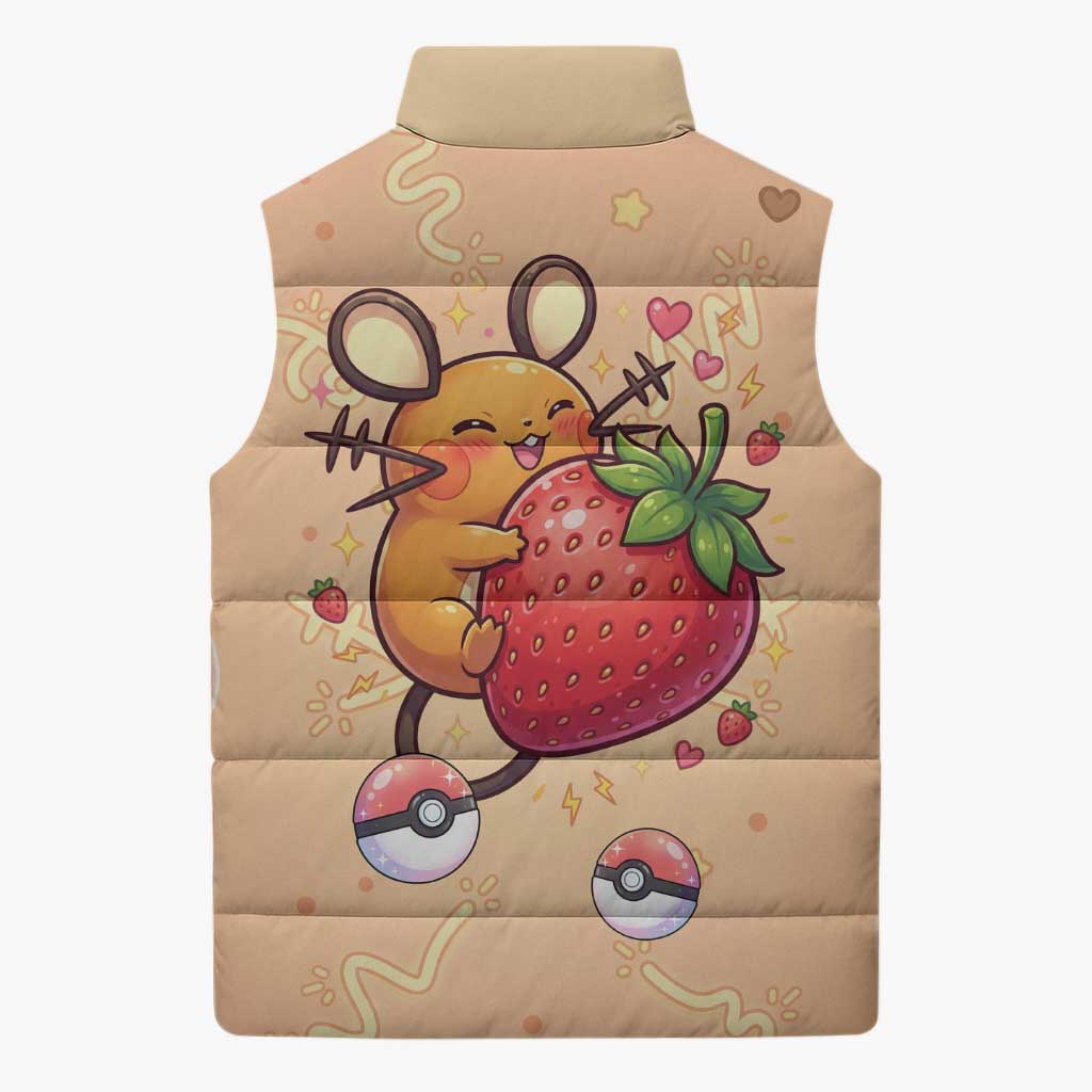 Dedenne Sleeveless Puffer Jacket Sweet Electric Berry Pop Art