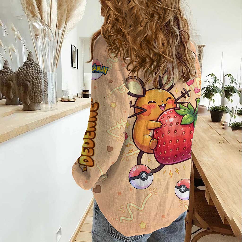 Dedenne Women Casual Shirt Sweet Electric Berry Pop Art