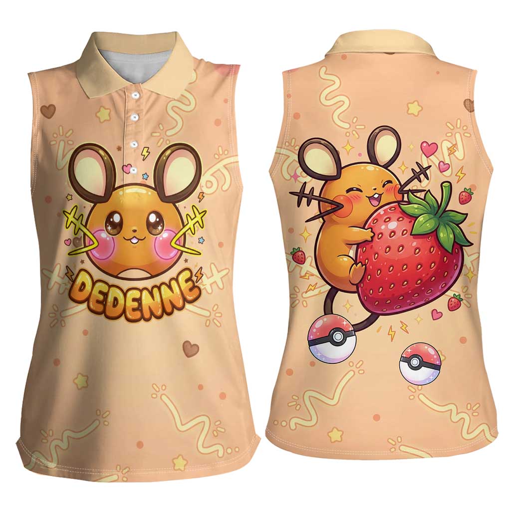 Dedenne Women Sleeveless Polo Shirt Sweet Electric Berry Pop Art
