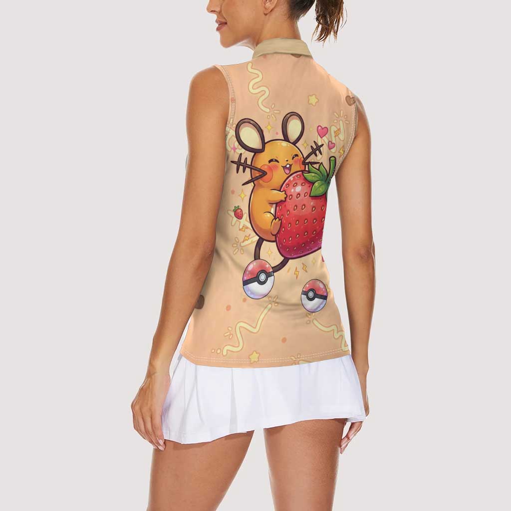 Dedenne Women Sleeveless Polo Shirt Sweet Electric Berry Pop Art