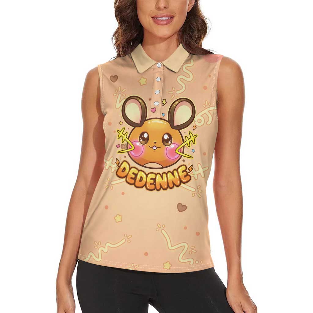 Dedenne Women Sleeveless Polo Shirt Sweet Electric Berry Pop Art