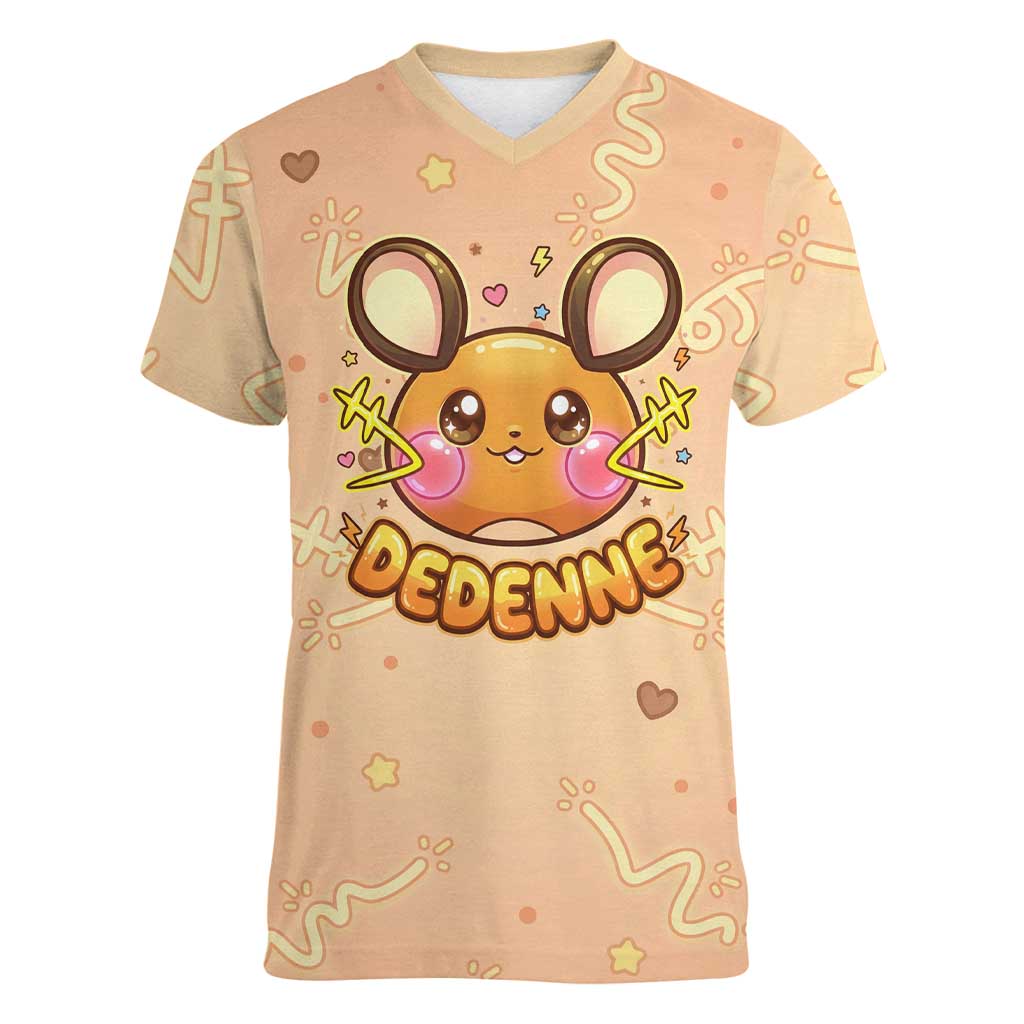 Dedenne Women V-Neck T-Shirt Sweet Electric Berry Pop Art