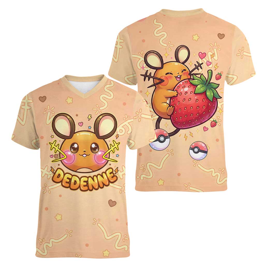 Dedenne Women V-Neck T-Shirt Sweet Electric Berry Pop Art