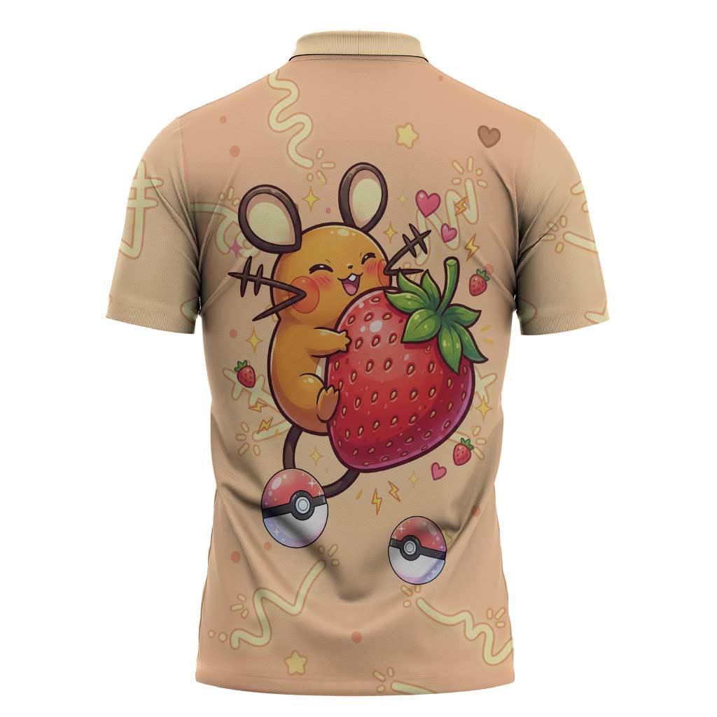 Dedenne Zipper Polo Shirt Sweet Electric Berry Pop Art