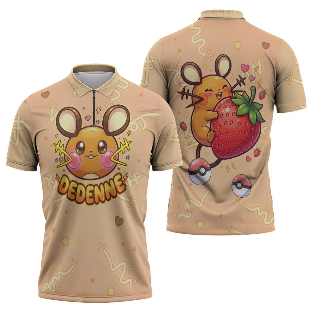Dedenne Zipper Polo Shirt Sweet Electric Berry Pop Art