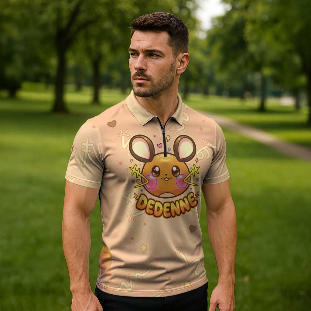 Dedenne Zipper Polo Shirt Sweet Electric Berry Pop Art