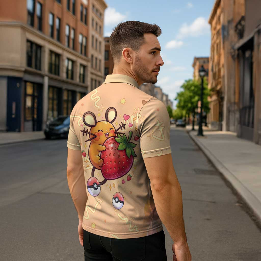 Dedenne Zipper Polo Shirt Sweet Electric Berry Pop Art