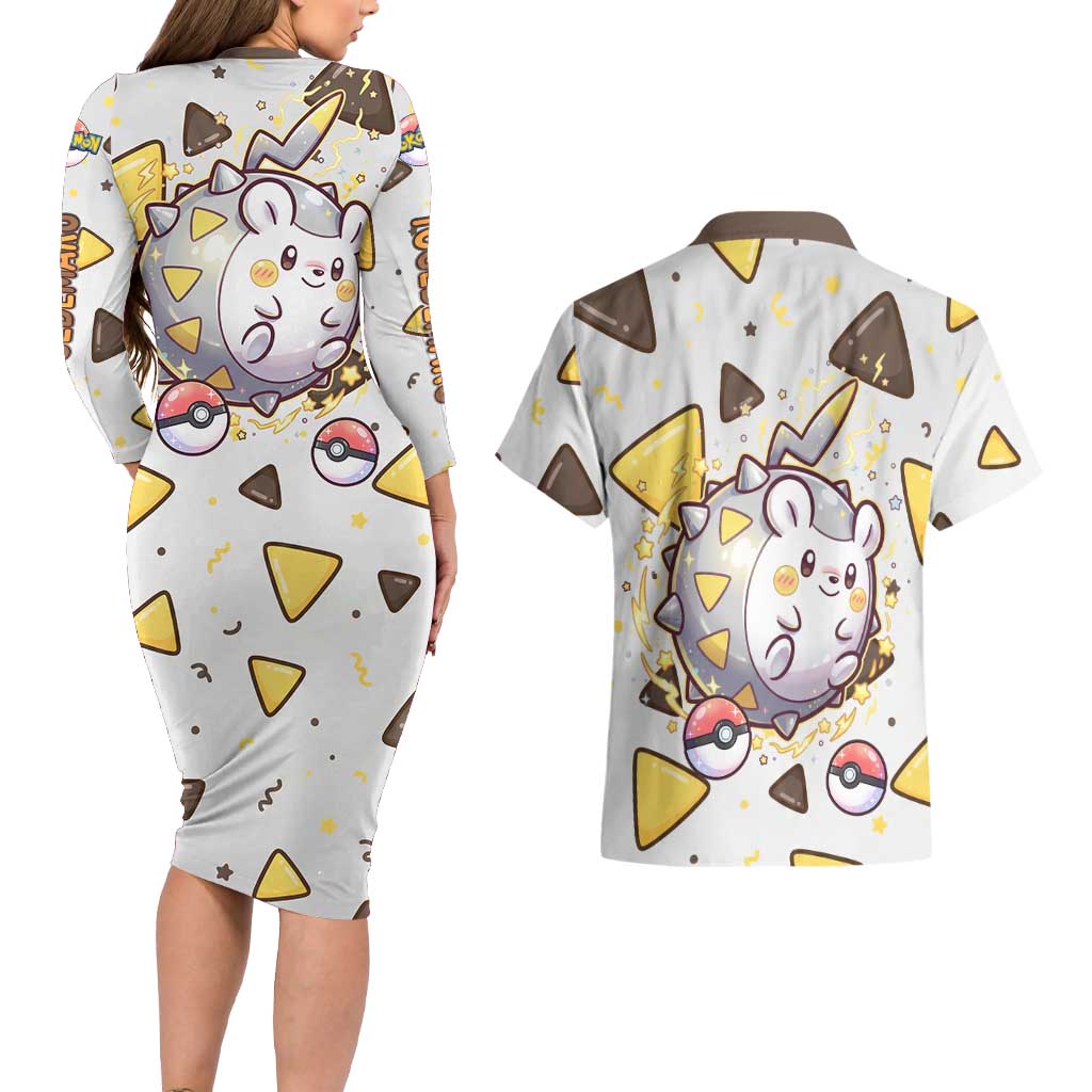 Togedemaru Couples Matching Long Sleeve Bodycon Dress and Hawaiian Shirt Cute Electric Nacho Pop Art