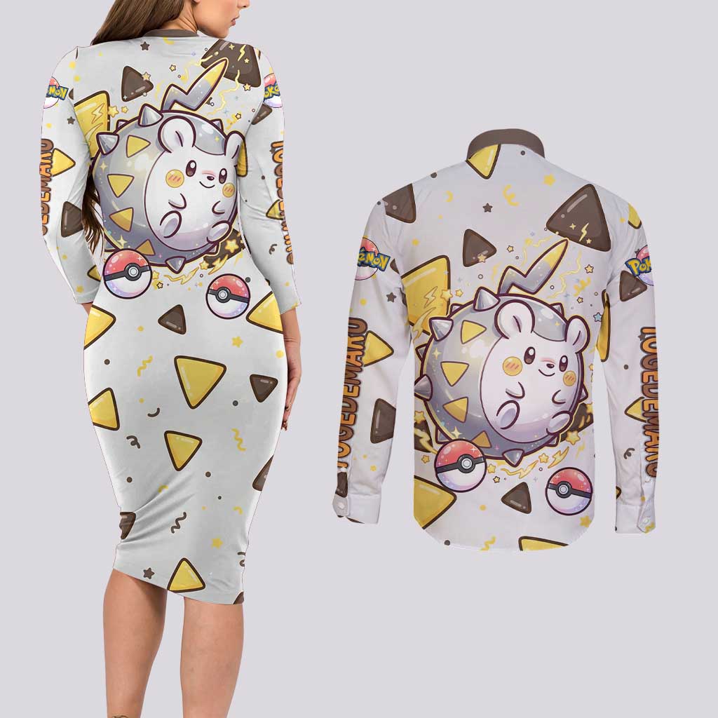 Togedemaru Couples Matching Long Sleeve Bodycon Dress and Long Sleeve Button Shirt Cute Electric Nacho Pop Art