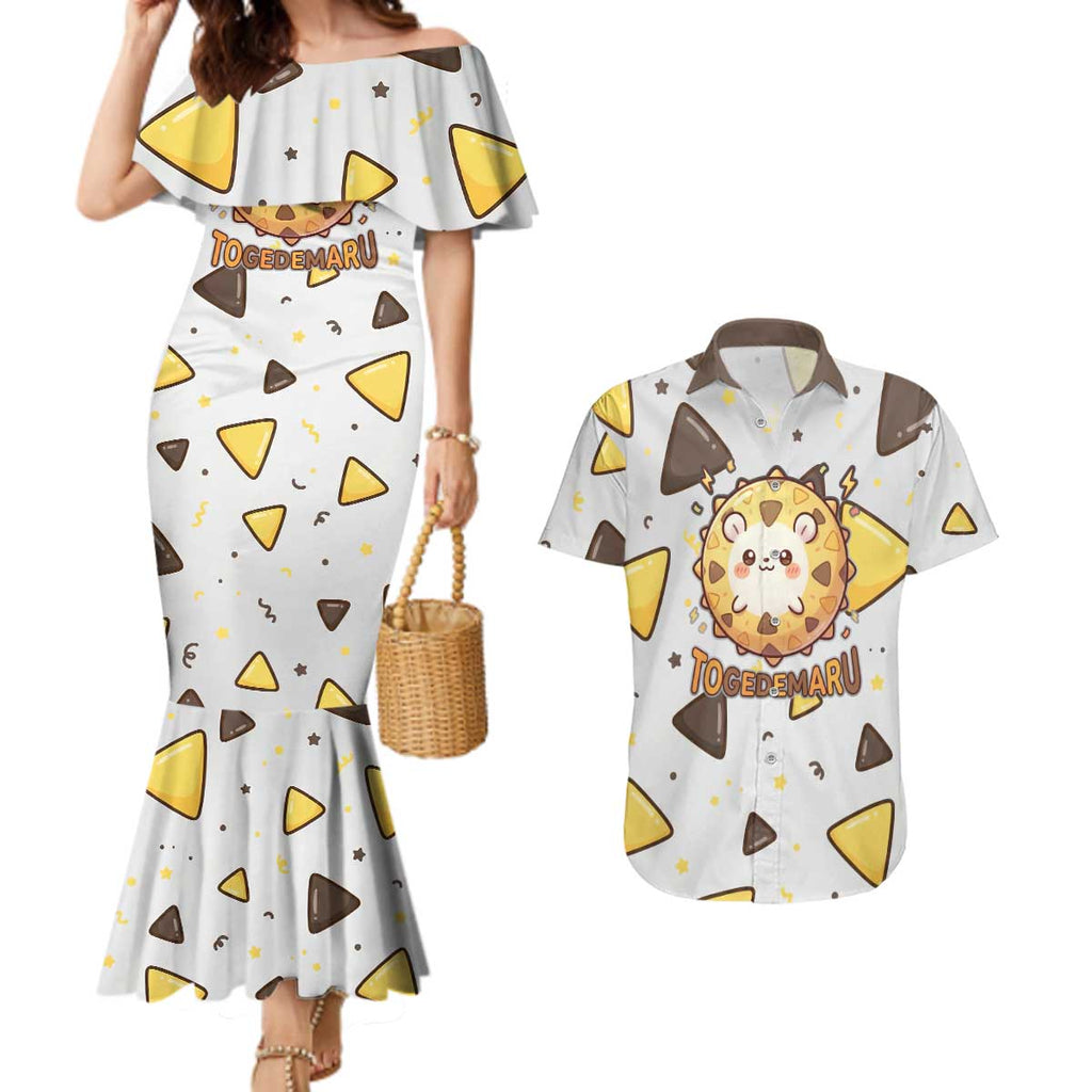 Togedemaru Couples Matching Mermaid Dress and Hawaiian Shirt Cute Electric Nacho Pop Art