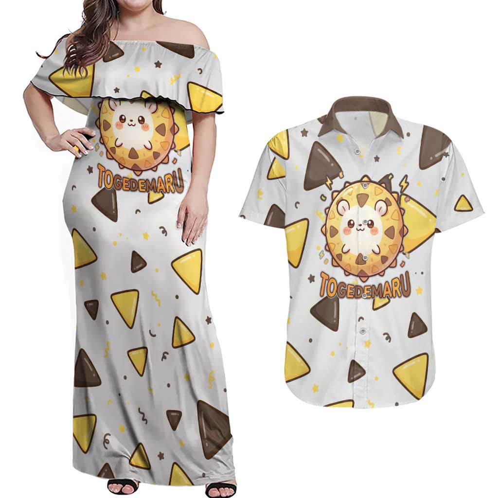 Togedemaru Couples Matching Off Shoulder Maxi Dress and Hawaiian Shirt Cute Electric Nacho Pop Art