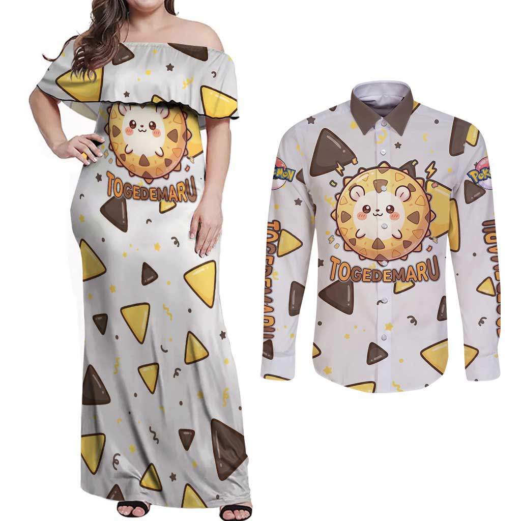 Togedemaru Couples Matching Off Shoulder Maxi Dress and Long Sleeve Button Shirt Cute Electric Nacho Pop Art