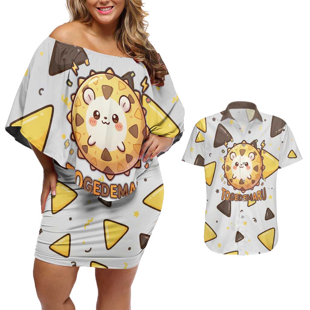 Togedemaru Couples Matching Off Shoulder Short Dress and Hawaiian Shirt Cute Electric Nacho Pop Art