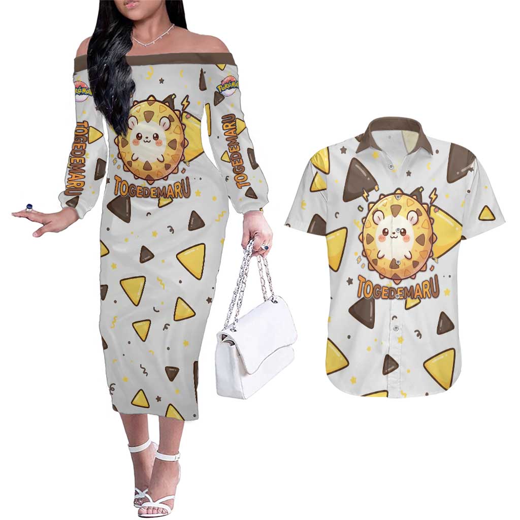 Togedemaru Couples Matching Off The Shoulder Long Sleeve Dress and Hawaiian Shirt Cute Electric Nacho Pop Art