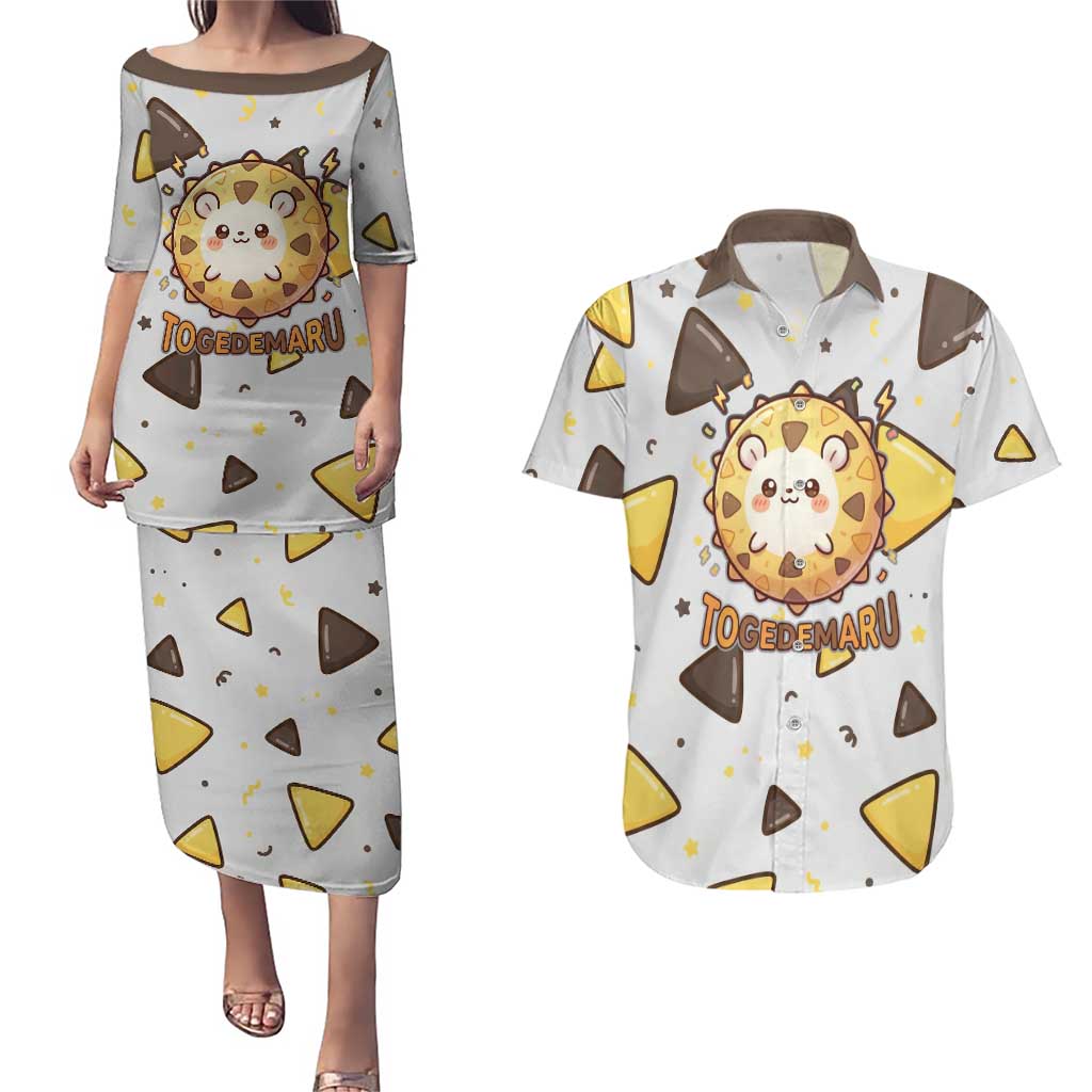 Togedemaru Couples Matching Puletasi and Hawaiian Shirt Cute Electric Nacho Pop Art