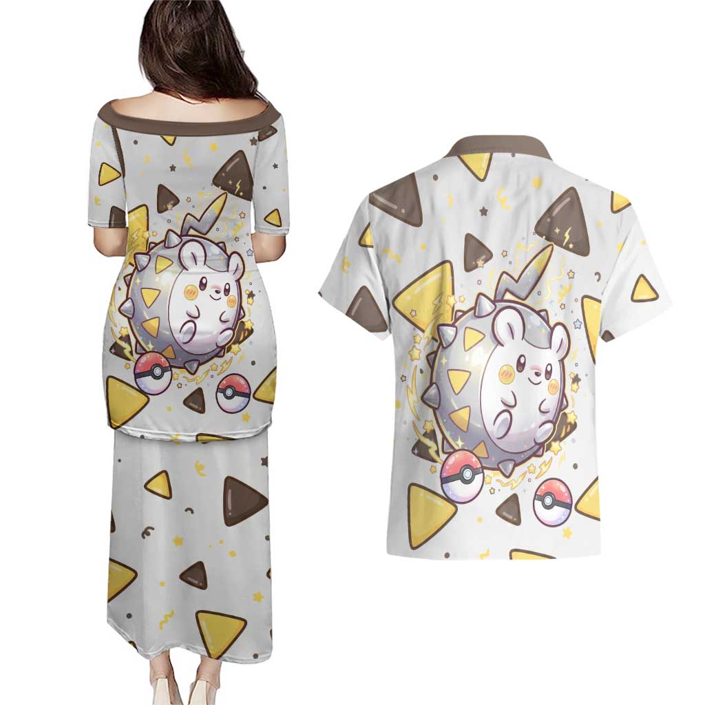 Togedemaru Couples Matching Puletasi and Hawaiian Shirt Cute Electric Nacho Pop Art