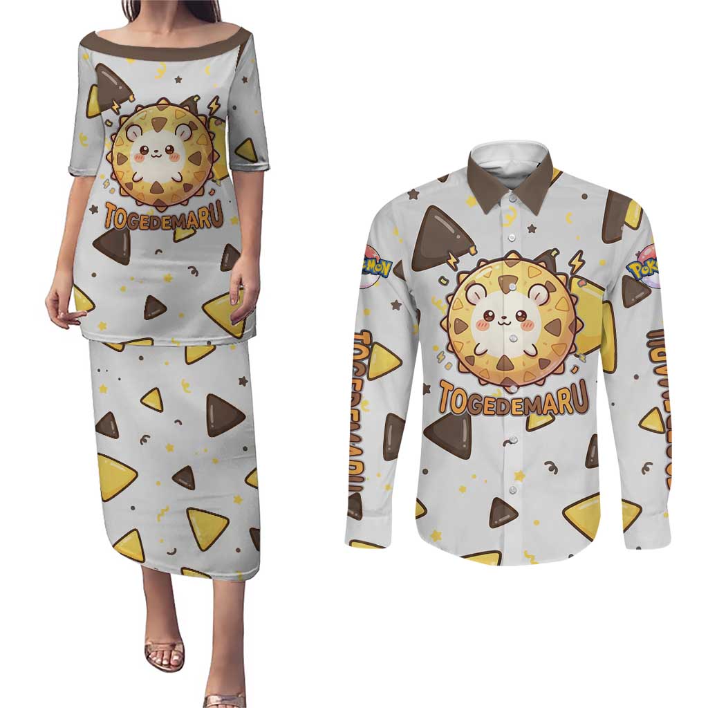 Togedemaru Couples Matching Puletasi and Long Sleeve Button Shirt Cute Electric Nacho Pop Art