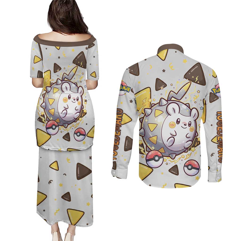 Togedemaru Couples Matching Puletasi and Long Sleeve Button Shirt Cute Electric Nacho Pop Art