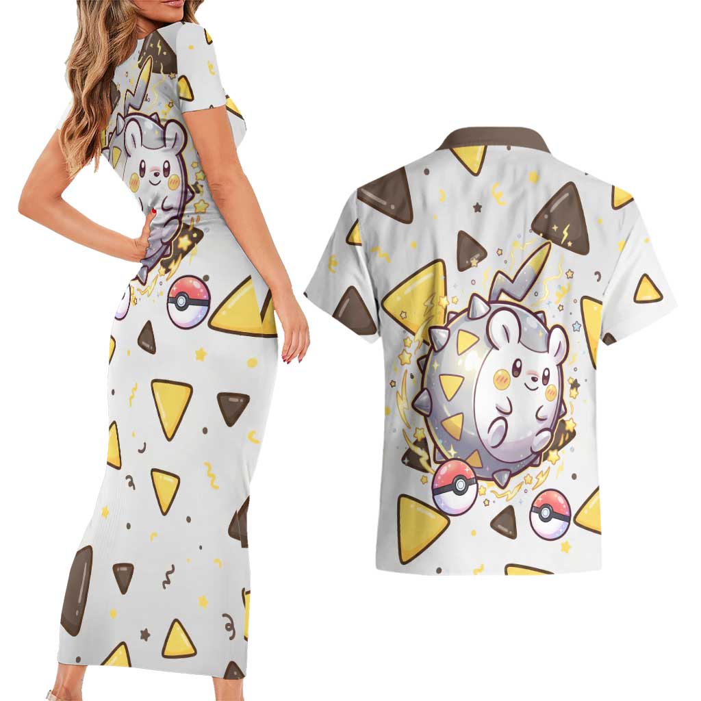 Togedemaru Couples Matching Short Sleeve Bodycon Dress and Hawaiian Shirt Cute Electric Nacho Pop Art